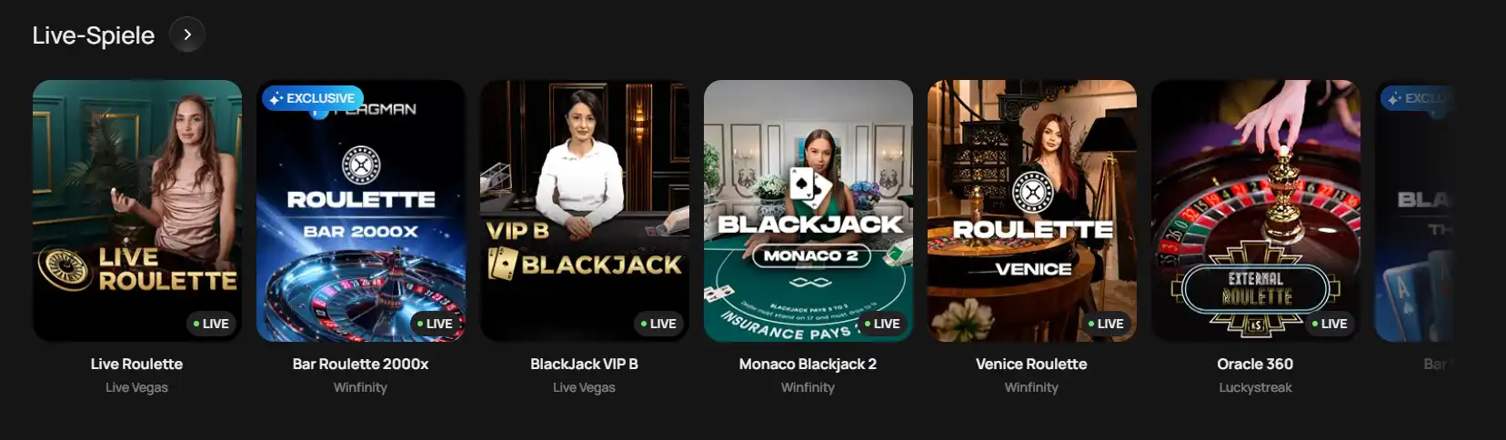 FLAGMAN Live Casino mit Roulette- und Blackjack-Tischen